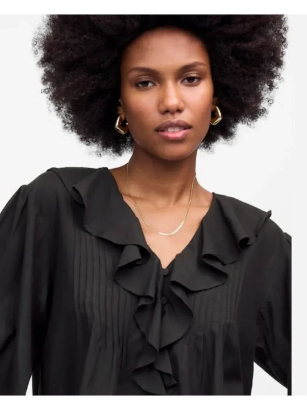 Madewell Ruffled Pintucked Long Sleeve Top Size M Button Up NWT Black Blouse